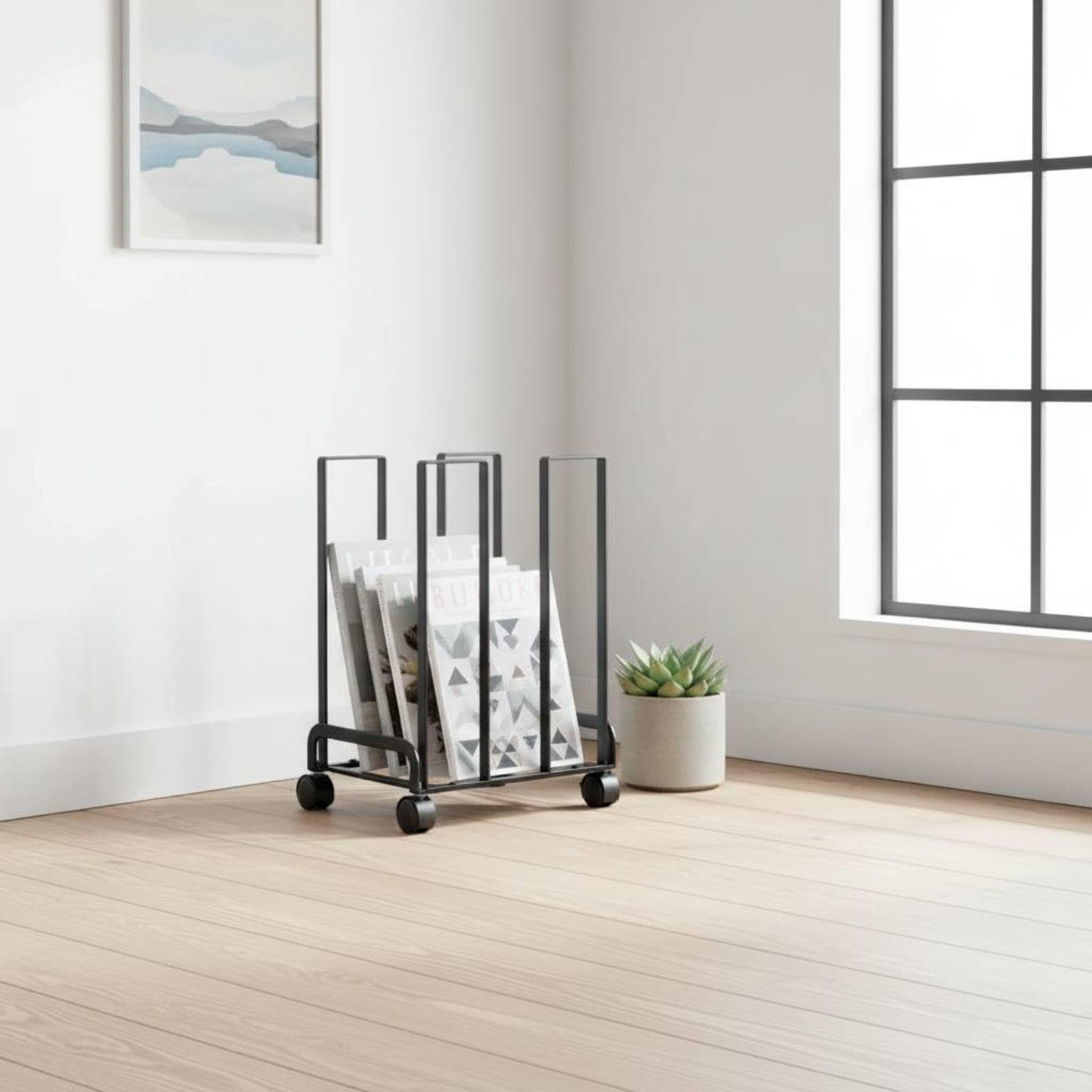 Harilla Carrello Porta Cartoni Scaffale Supporto Organizzatore Ripiano Struttura in Acciaio al Carbonio Antiflesso con Ruote a Rotazione Completa per Mobilità, Nero
