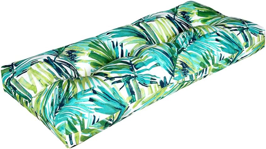 Indoor Outdoor Bench Cushion 42"x18", Non-Slip Tufted Water Resistant Long Seat Pads, Patio Loveseat Cushion for Window, Garden, Swing, Settee - Green Palm Leaves A Green Palm Leaves 42 x 18 x 5 In