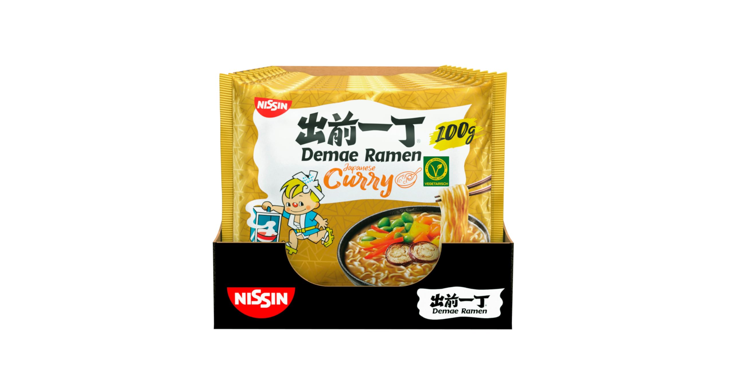 Nissin Demae Ramen – Japanese Curry, 10er Pack, Instant-Nudeln japanischer Art, mit Curry-Geschmack und asiatischen Gewürzen, vegetarisch, schnell und einfach zubereitet, asiatisches Essen (10x100g)