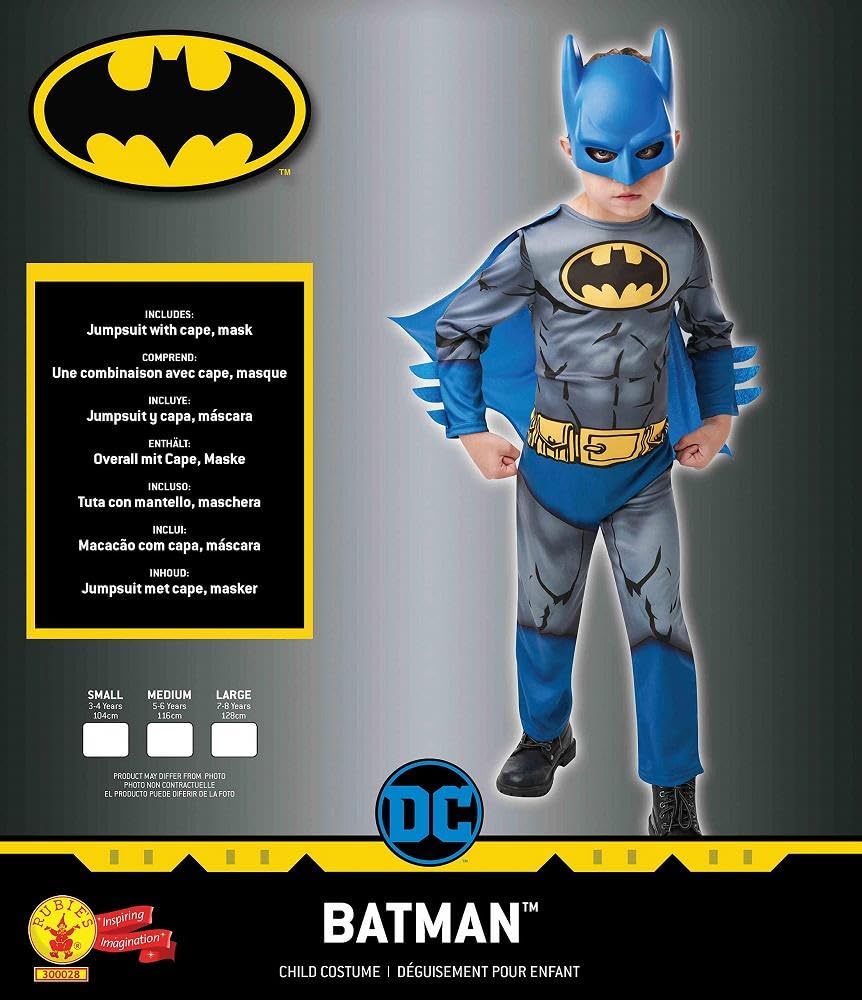 Rubie's Official DC Comics Batman Comic Book Child's Classic Costume, Superhero Fancy Dress