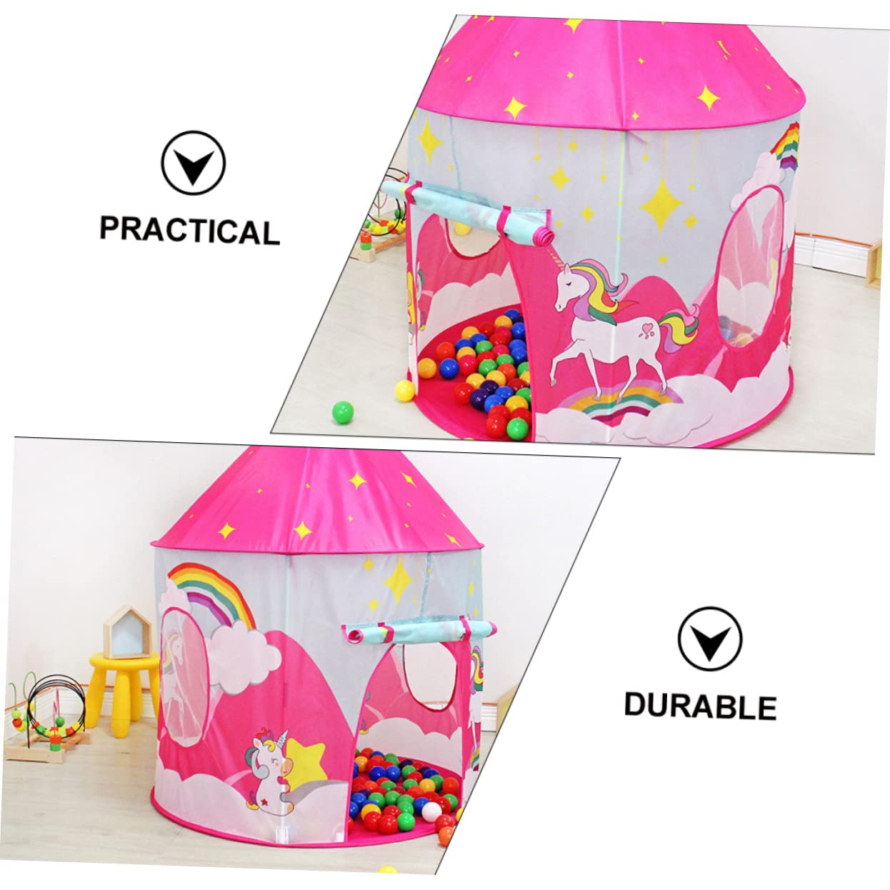 minkissy Casetta da Gioco Pieghevole Portatile Rosa per Bambini, Riparo Gioco con Finestre per Interni, Materiale Traspirante Lavabile, Facile da Montare, Spazio Sufficiente per Dormire