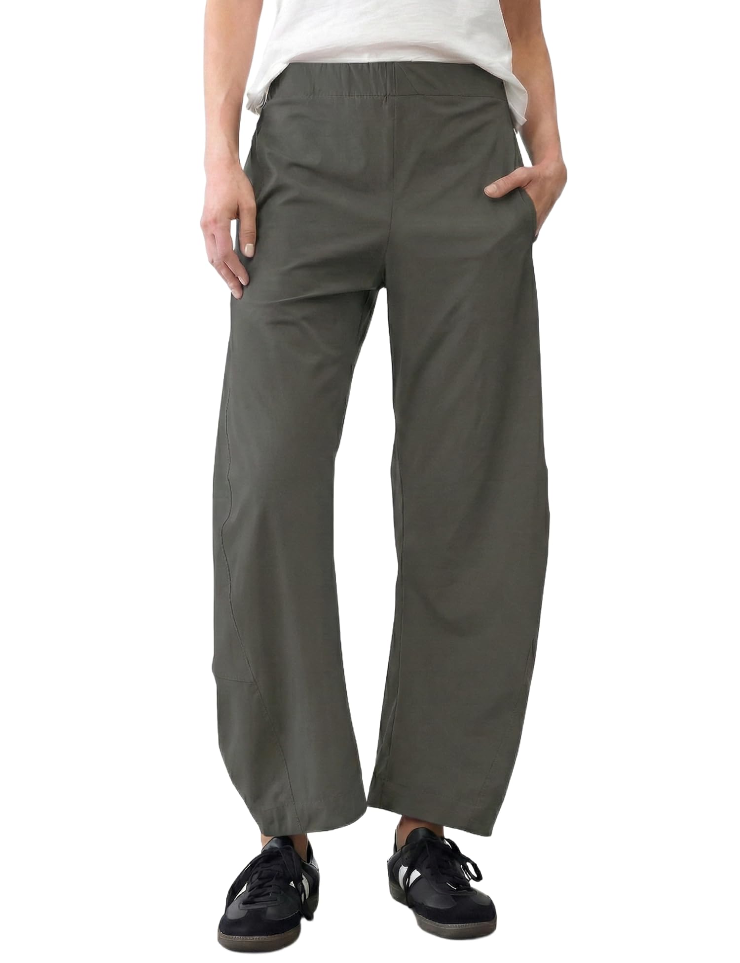 LOMON Women's Barrel Pants, Wide Leg Loose Fit Ankle Pant with Side Pockets