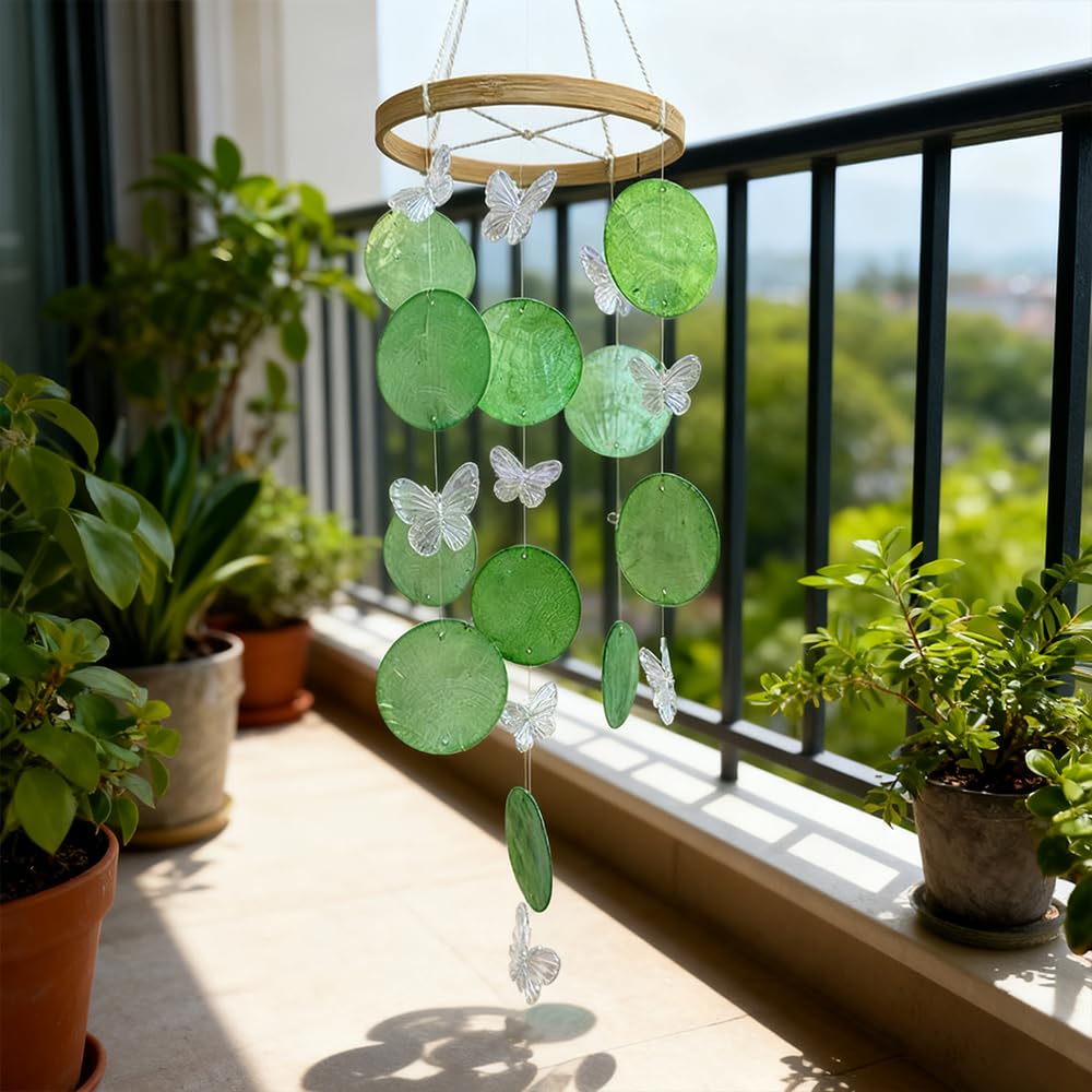 Campanilla de viento de concha de mariposa, campanillas de viento para interiores con gancho en S, campanillas de viento colgantes para jardín, sonido nítido y agradable, regalo perfecto para