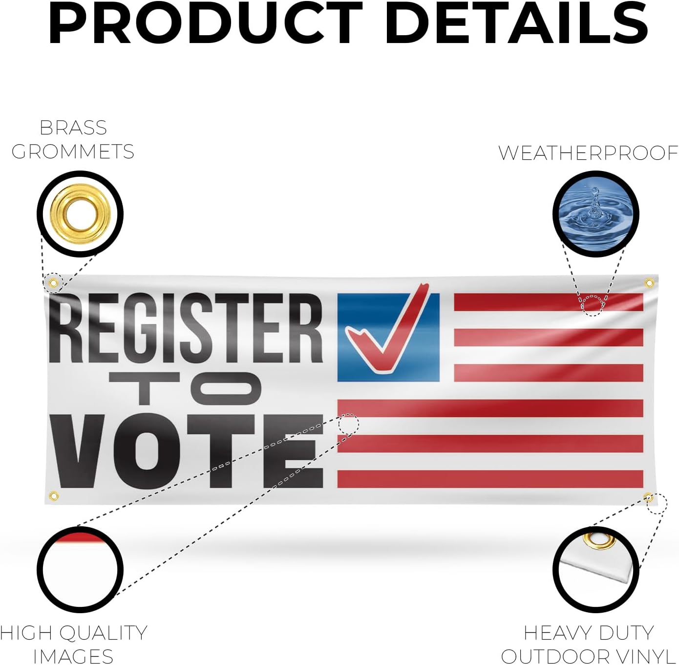 Register to Vote Banner Sign 18 Inch x 48 Inch | 13 oz Vinyl with Metal Grommets | Heavy-Duty Single-Sided Outdoor Durable Printed High-Quality Weatherproof | Made in the USA