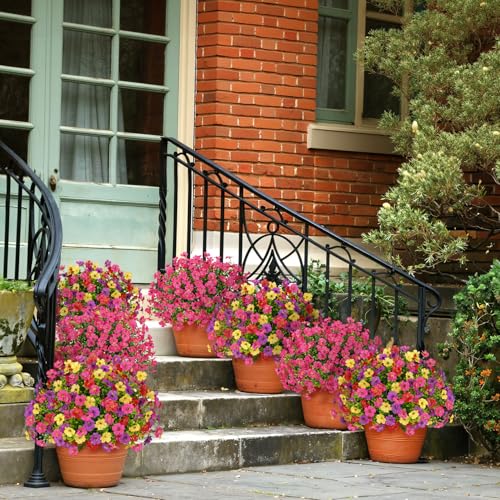 Image of Bassion 16 Bundles Artificial Flowers for Outdoors Fake Flowers, Fuschia | UV resistant, silk flowers, realistic faux plants for outdoor planter, window box porch patio garden home outside decor