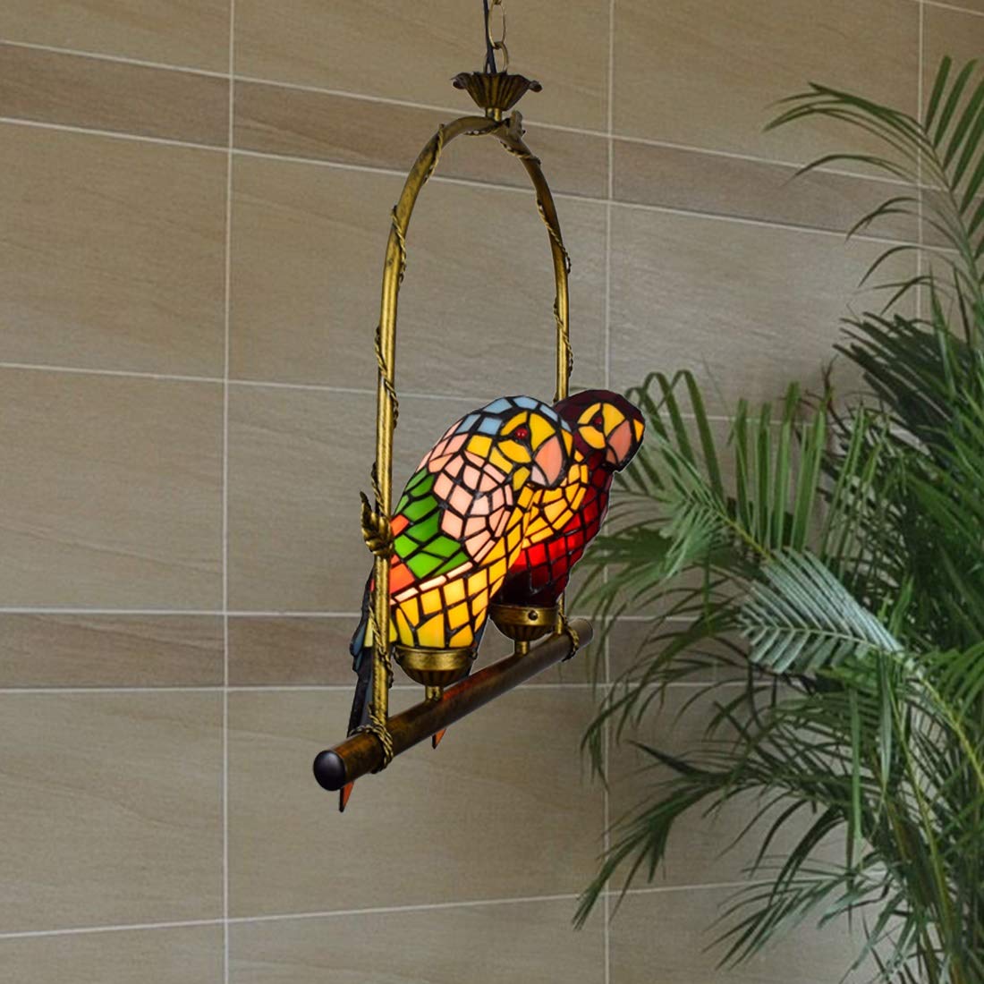Żyrandol Kuchenny Tiffany Duża Oprawa Oświetleniowa 43cm Kraj Ameryki Tiffany Papuga Salon Jadalnia Lampa Balkonowa Ptak Korytarz Przedpokój Lampa Wisząca