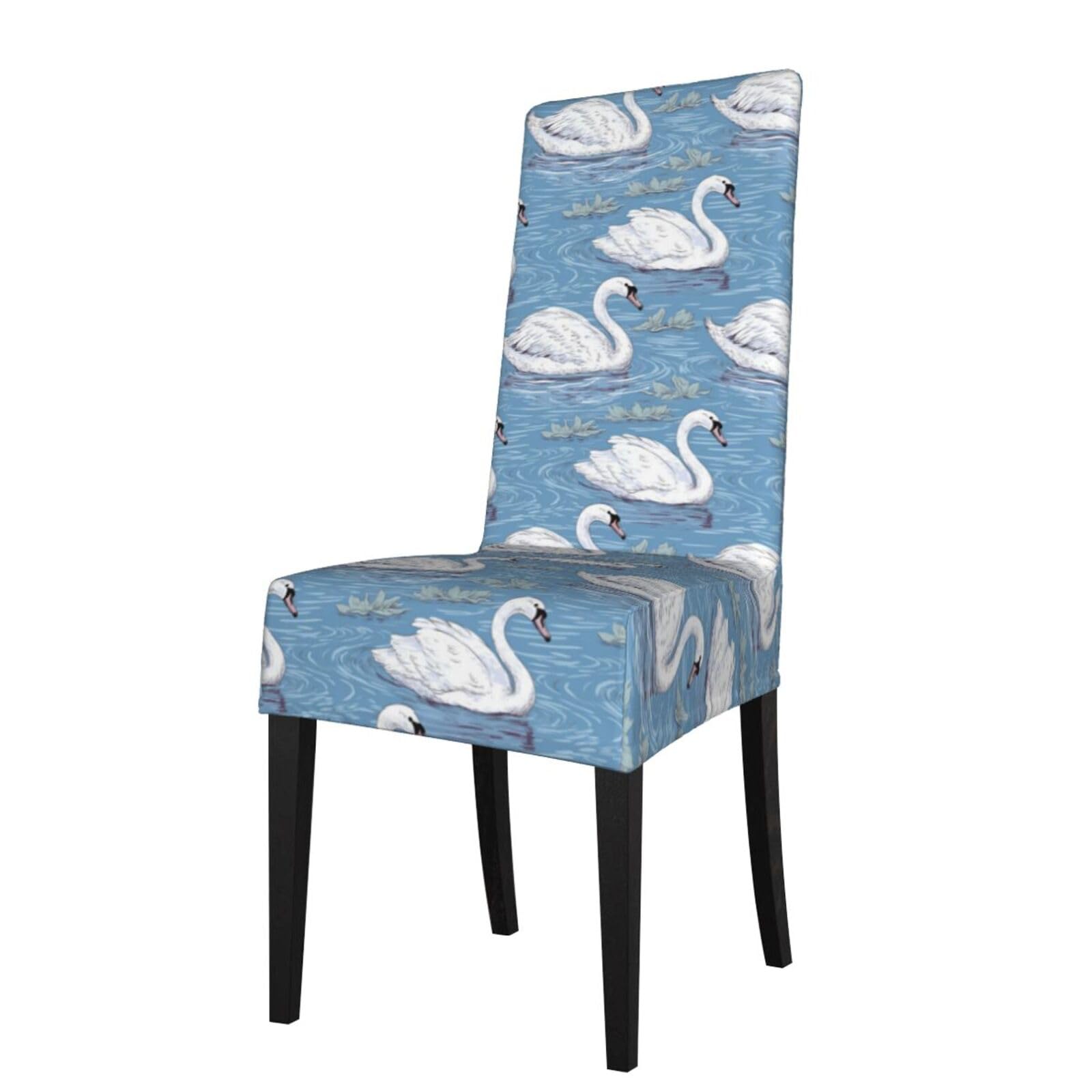 Barbool K Dining Chair Slipcovers Swan On Lake Print Parsons Chair Slipcover, Removable Chair Covers For Dining Room, Chair Covers Slipcover For Home, Restaurant, Banquet