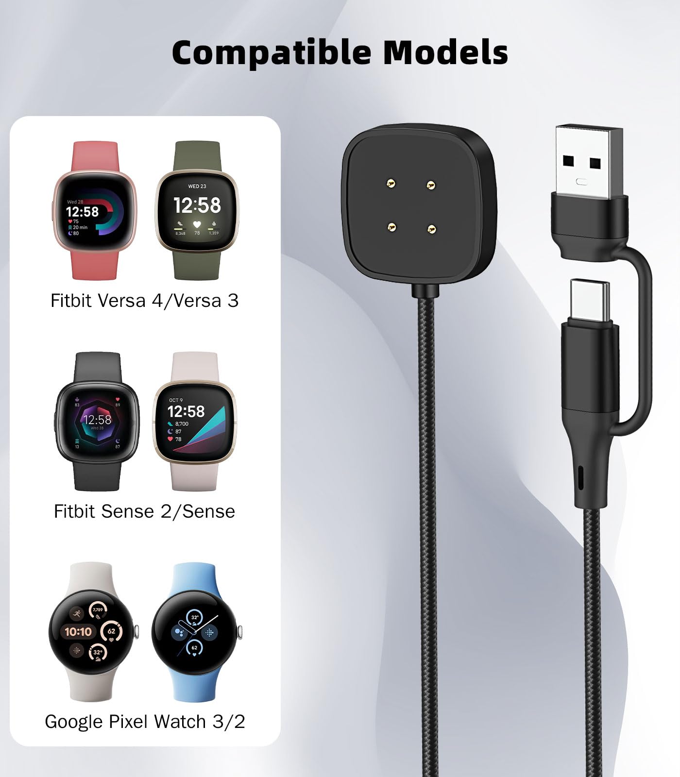 CAVN Caricabatterie Compatibile con Fitbit Versa 3 / Sense