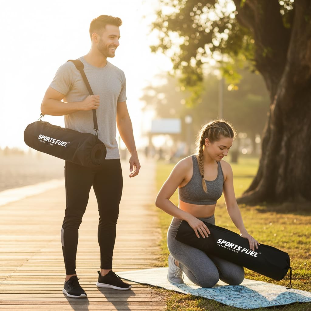 SportsFuel Yoga Mat Cover Bag (Pack of 2) | Lightweight, Washable & Durable Cover for Yoga Mat with Adjustable Strap & Drawstring Closure for Men & Women | Black 2