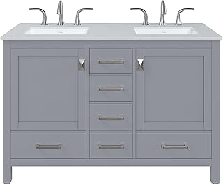Eviva Aberdeen 48 Inch Bath Vanity with Sink- Gray Bathroom Vanity with Carrara Quartz Top