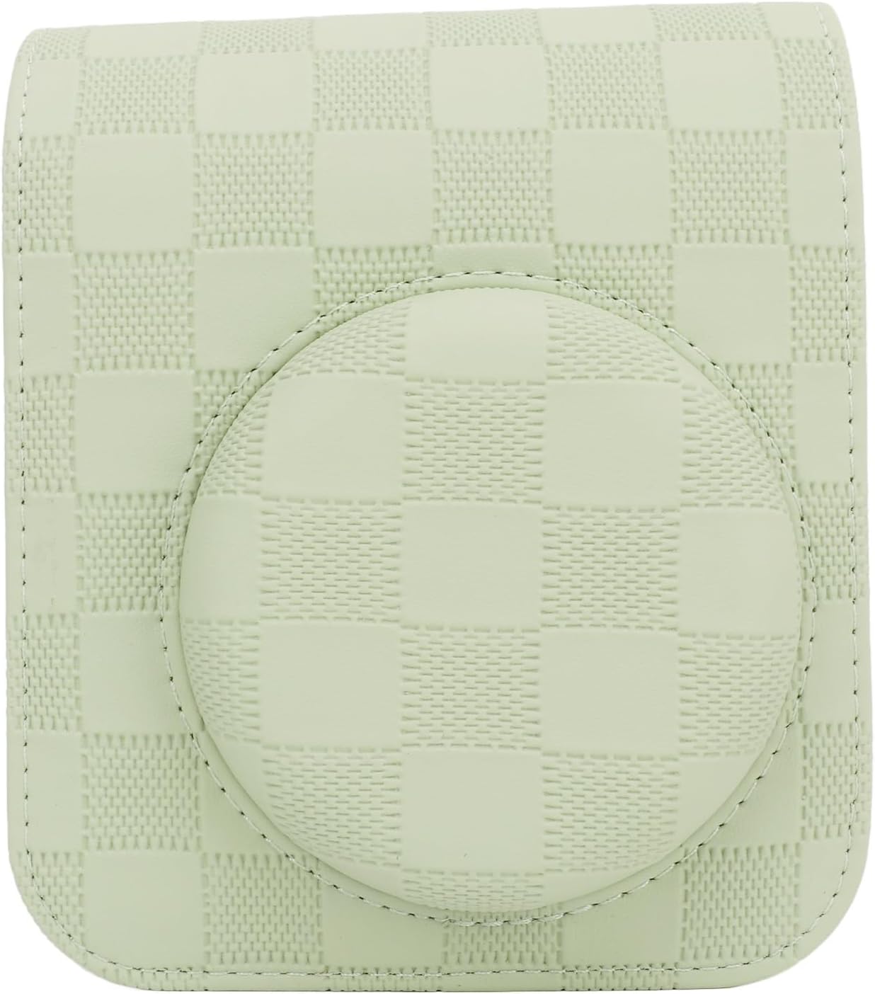 PU Leather Camera Case with Shoulder Strap, Vintage Checkerboard Plaid Cover Bag for FujifilmMini 12, Offers Excellent and Easy On the Access (Green)