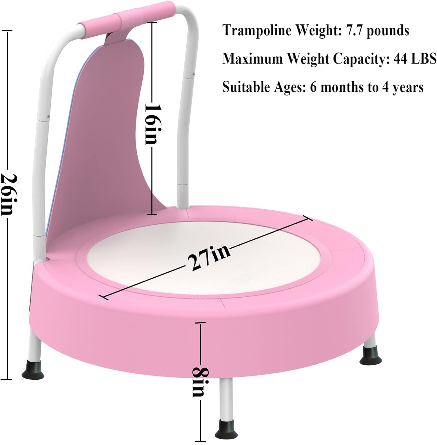 Mini trampoline d'intérieur et d'extérieur, trampoline pour enfants avec poignées, convient comme cadeau d'anniversaire ou cadeau festif pour garçons et filles, rose