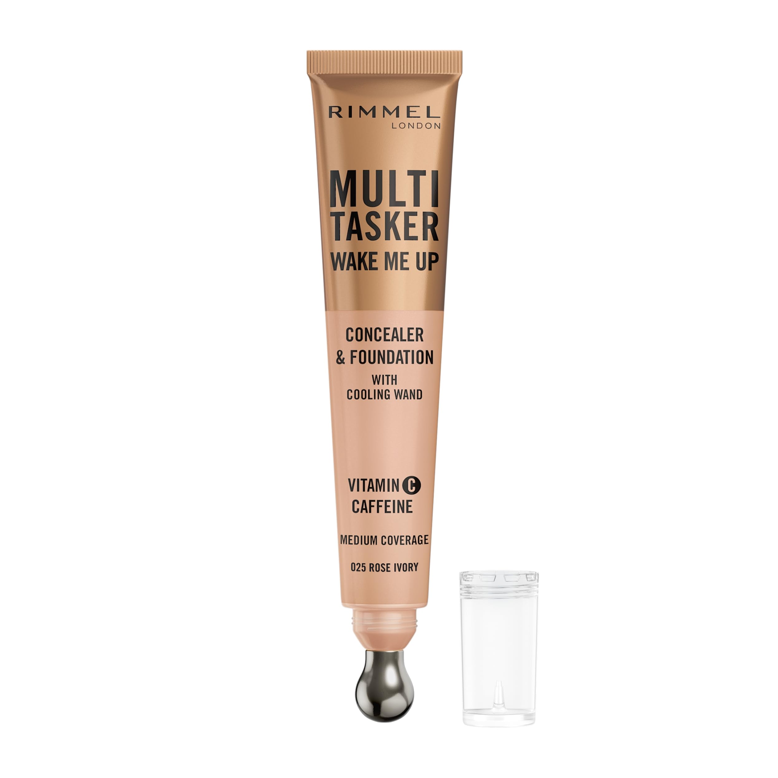 Rimmel Multi-Tasker Wake Me Up Foundation & Concealer 025 Rose Ivory, Depuffs & Brightens Dark Circles - Image 2
