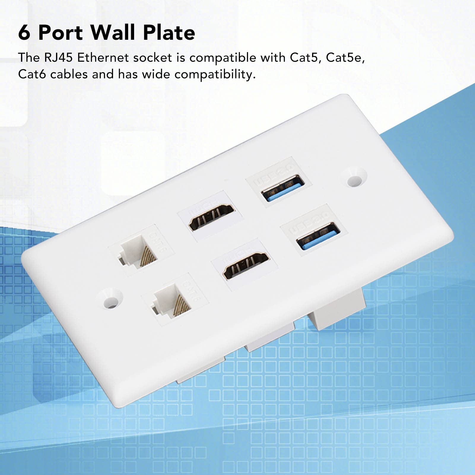 Piastra da Parete Ethernet Cat6 RJ45 6 Porte 2xHDMI 2xCat6 2xUSB 3.0