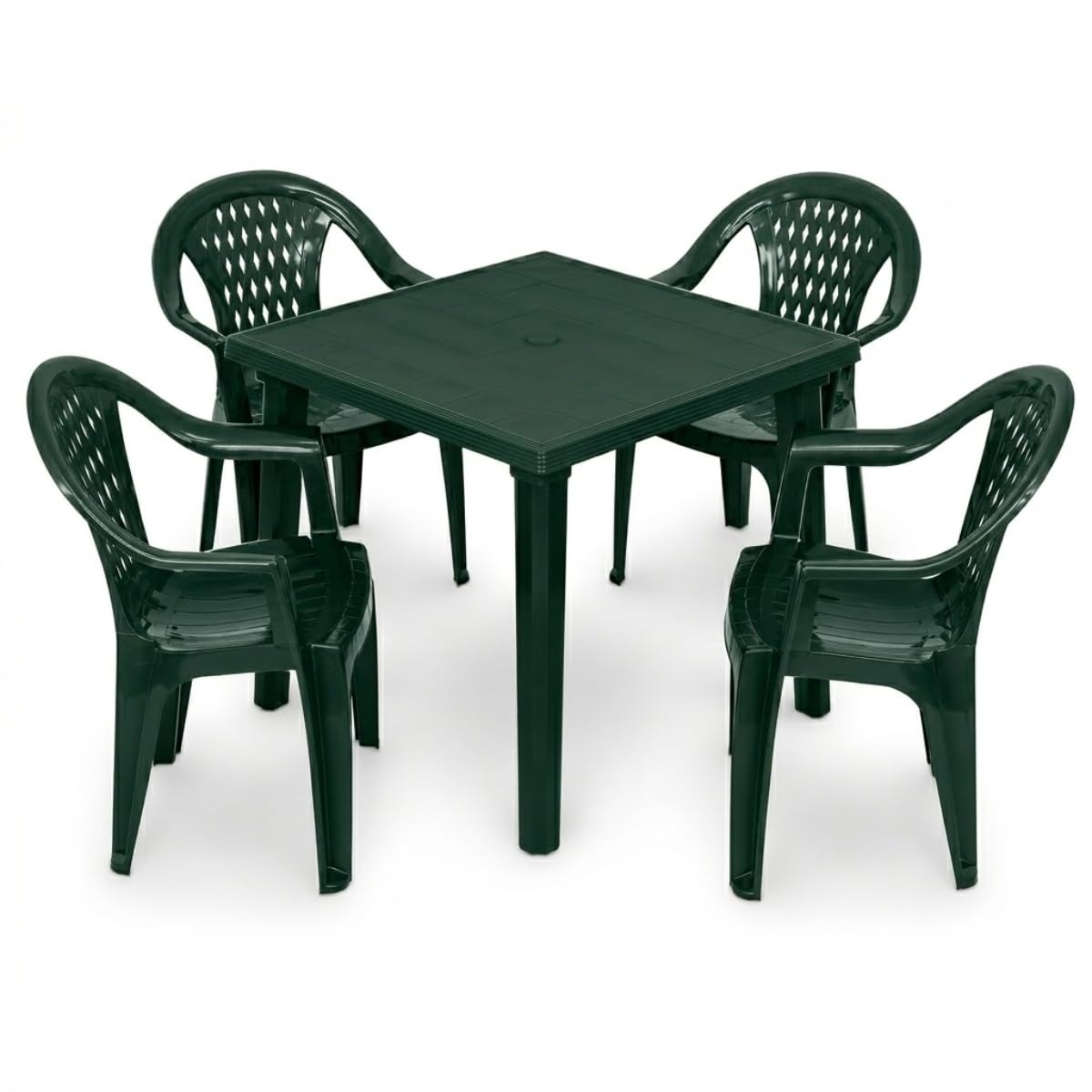 Tomaino Set Tokyo Tavolo da Giardino con 4 Sedie Impilabili con Braccioli Polipropilene Verde