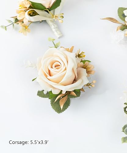 Miniatura 2 de Juego de ramillete y boutonniere para novio, novia, padrinos de boda, fiesta de graduación, rosas artificiales para hombres, boda, madre, abuela,