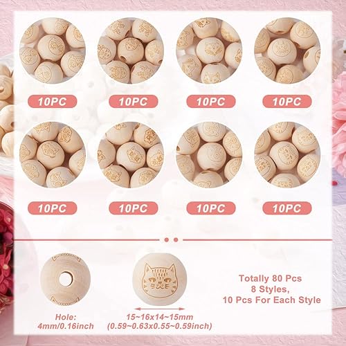 Miniatura 85 de Cheriswelry 240 cuentas de madera natural teñidas de 0.472 in, 16 a 0.669 in, cuentas de madera para decoración de manualidades, cuentas de madera