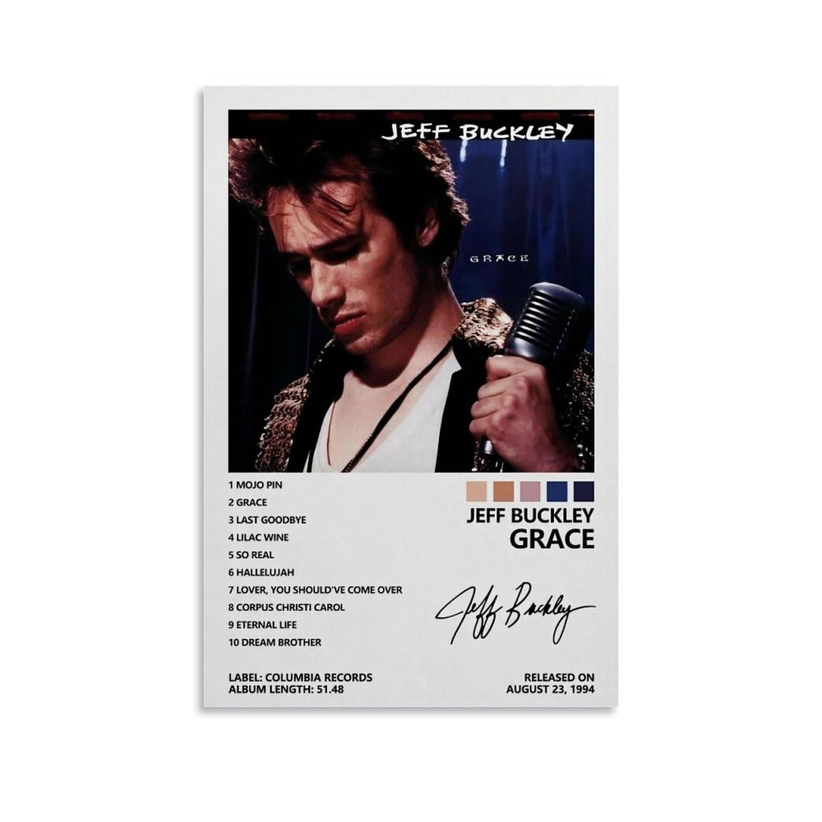 WHBAQ Jeff Poster Buckley Album Grace Poster Canva Colourfast Wall Art Decorative Painting for Living Room Bedroom Home Decor 12x18inch(30x45cm) Unframe-style