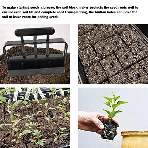 Soil Block Maker Hand Held 4 Cell Soil Blocker 2 Inch Blocking Tool For Seed Starting Transplant, Seed Blockers With Comfortable Handle For Outdoor Garden Seed Plants #TOP4