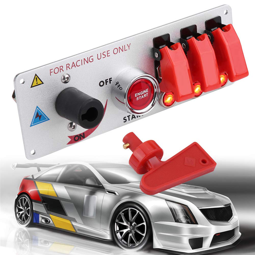 Panel de interruptor de encendido para automóvil de carreras de 12 V, panel de interruptor de arranque del motor con botón pulsador LED y palanca, interruptor basculante