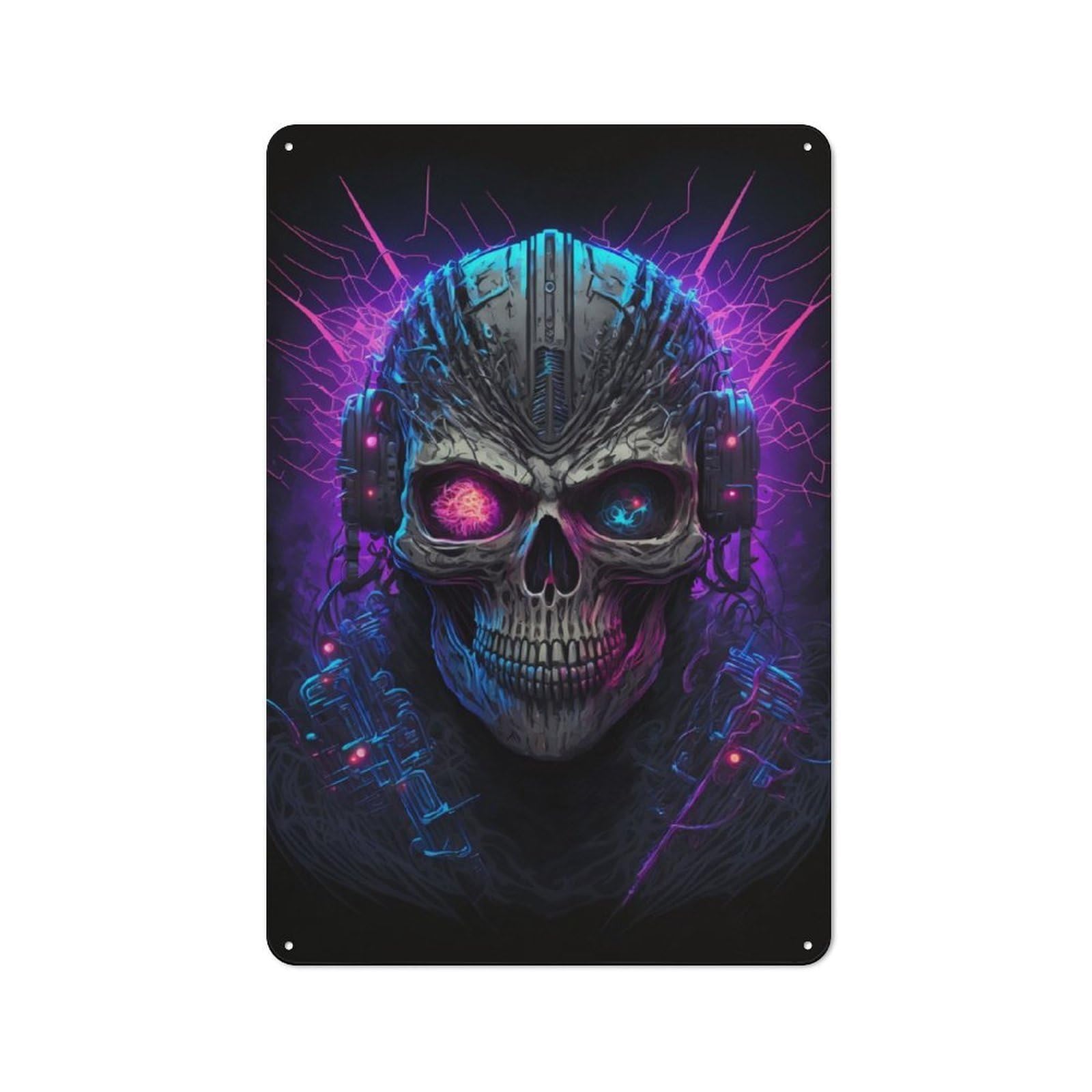 Junmoney Punk Skull Rustic Metal Sign 30X20cm Featuring For Hallway Wall, For Collectors Decorating Hallways And Entrance Areas