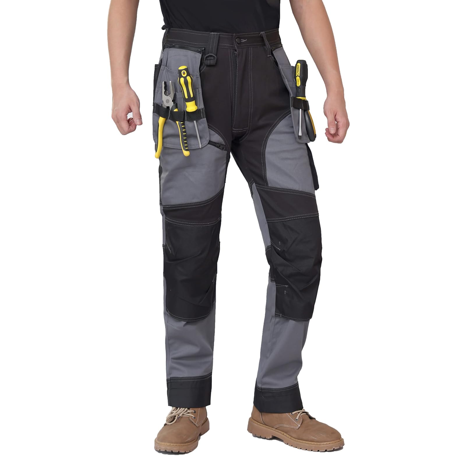 WORK IDEA Pantalón de Trabajo de Hombre, Bolsillos en Las Rodillas Oxford, pantalón de algodón elástico