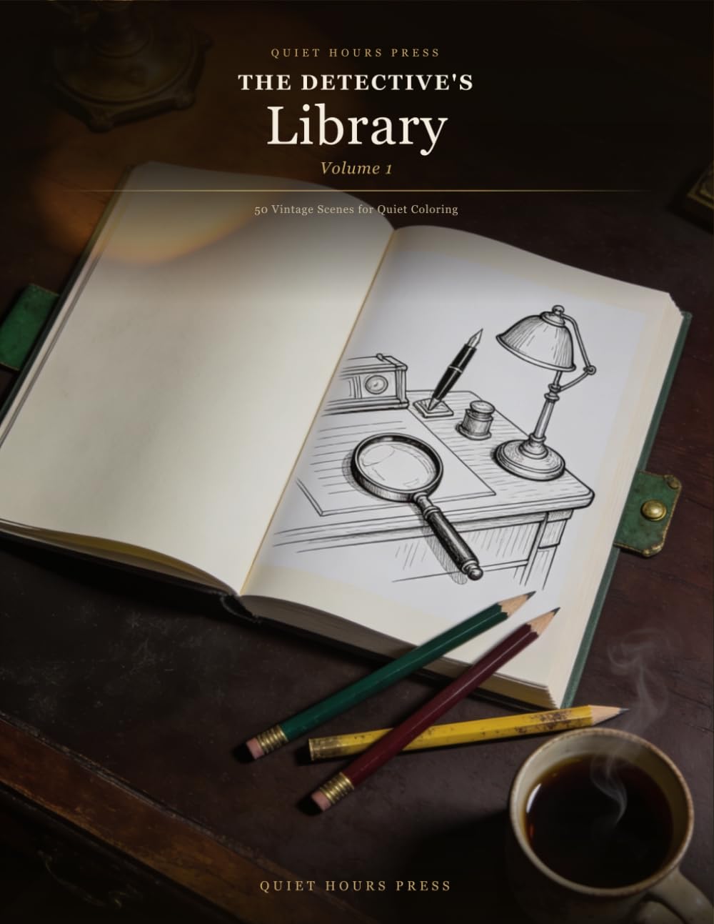 The Detective's Library: 50 Vintage Scenes for Quiet Coloring · Adult Coloring Book · Cozy Mystery Theme