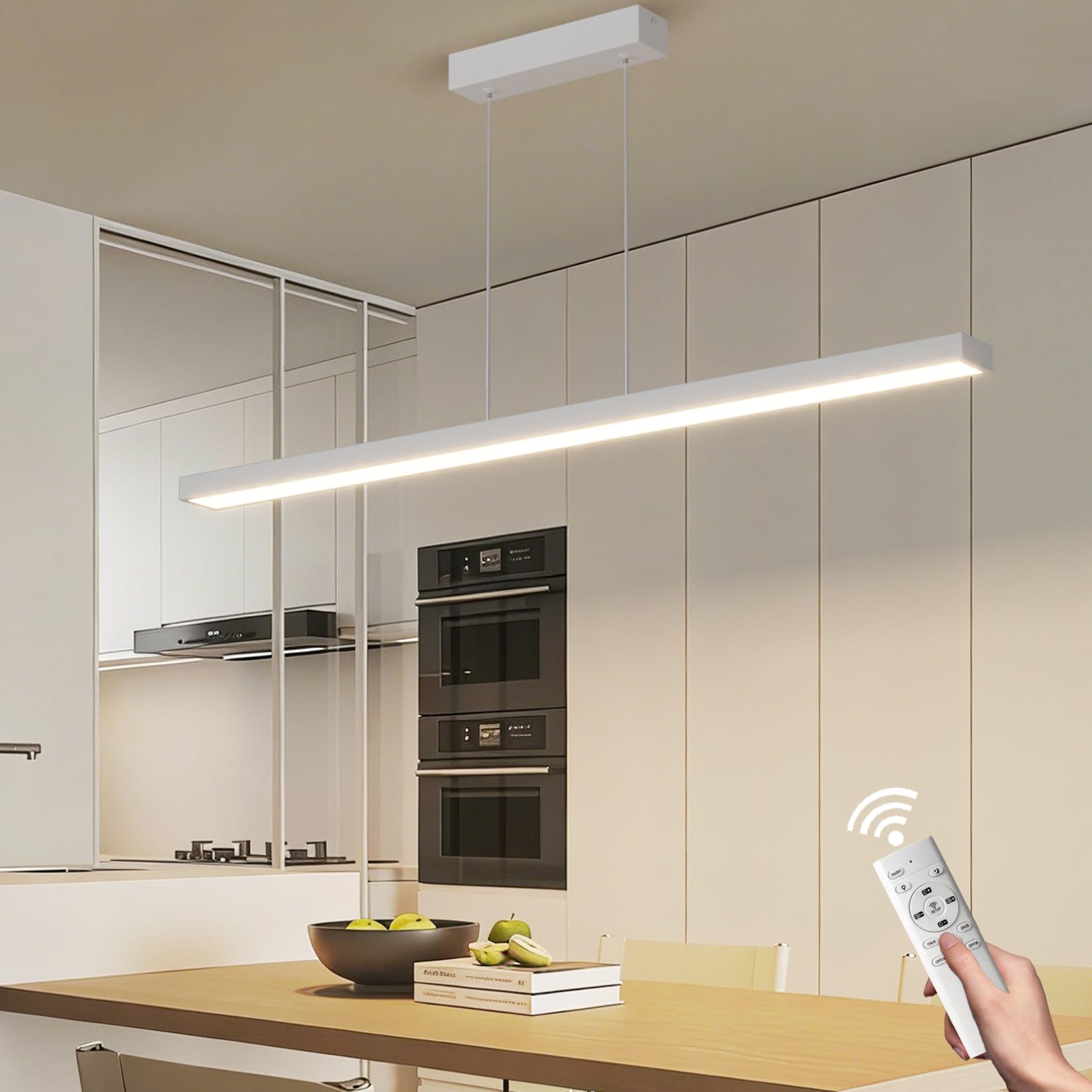 100CM LED Dimmbar Hängelampe, mit Fernbedienung, 36W, Weiß | 3000K/4000K/6000K , Einstellbare Pendelleuchte, Modern Esstisch Hängeleuchte, für Esszimmer, Küche, Büro, Wohnzimmer