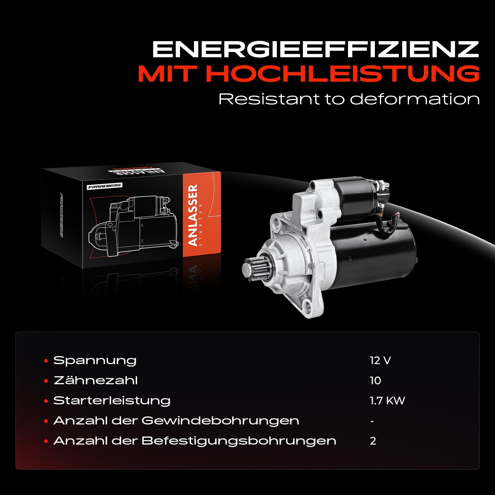 Frankberg Motor de arranque para automóvil 1,7 KW/12 V/10 Dientes
