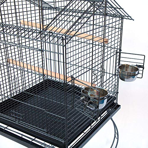 55" Rolling Standing Triple Roof Top Medium Bird Cage for Mid-Sized Parrot Cockatiel Sun Parakeet Green Cheek Conure Caique Pet Bird Cage with Detachable Stand - Thumbnail 5