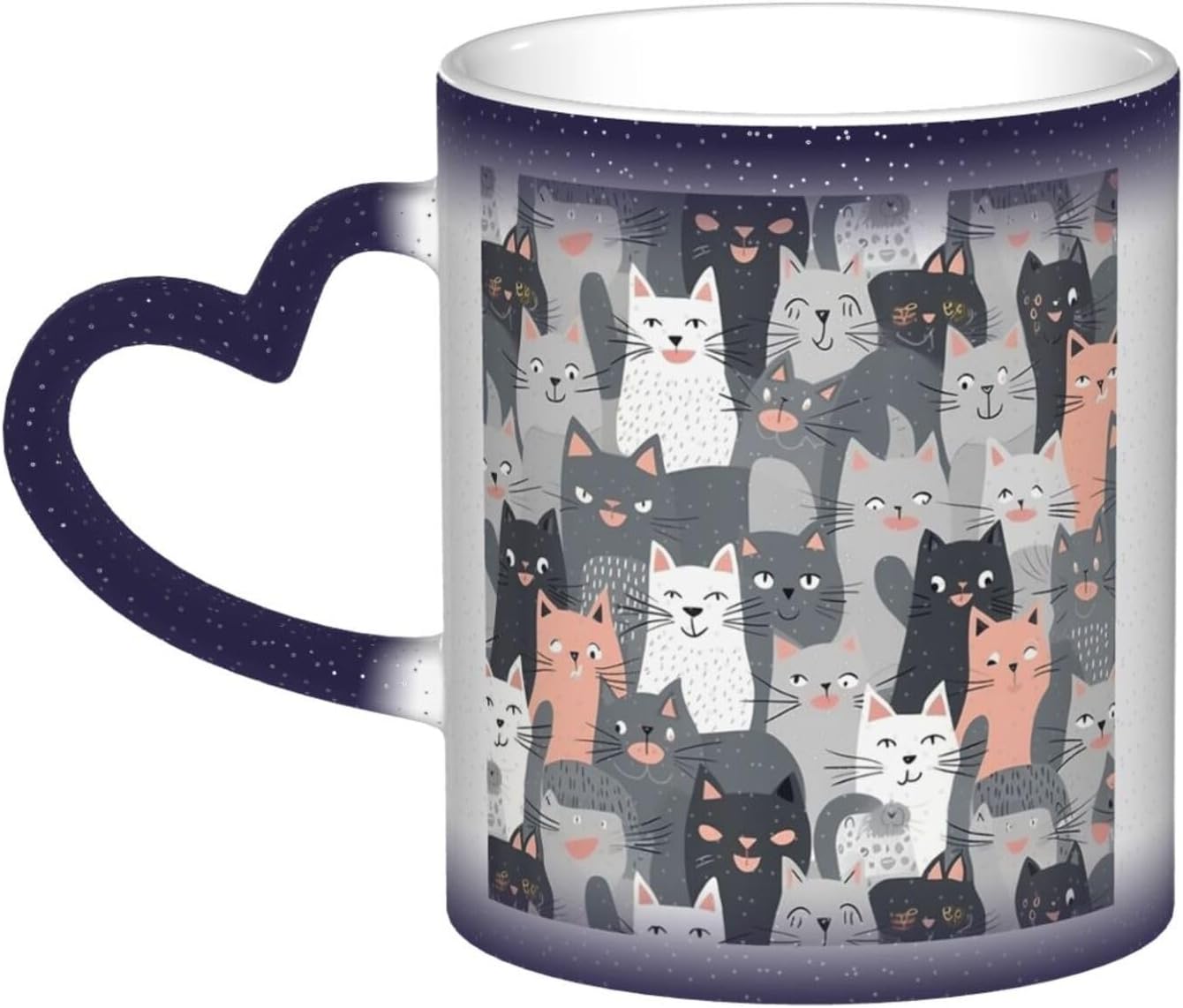 11oz Color Changing Coffee Mug with Handle Ceramic Coffee Cups Heat Sensitive Cup Funny Magic Mugs Cute Funny Grey Cats Pattern Tea Cup Colour Changing Mug Porcelain Mugs for Xmas Gifts