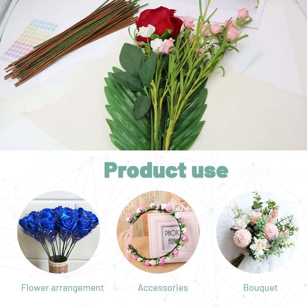 80 fili floreali, lunghezza 30 cm, diametro 3 mm, steli floreali, calibro 18 avvolto con carta, filo per fioristi per fiori artificiali, ghirlande, bouquet (verde)