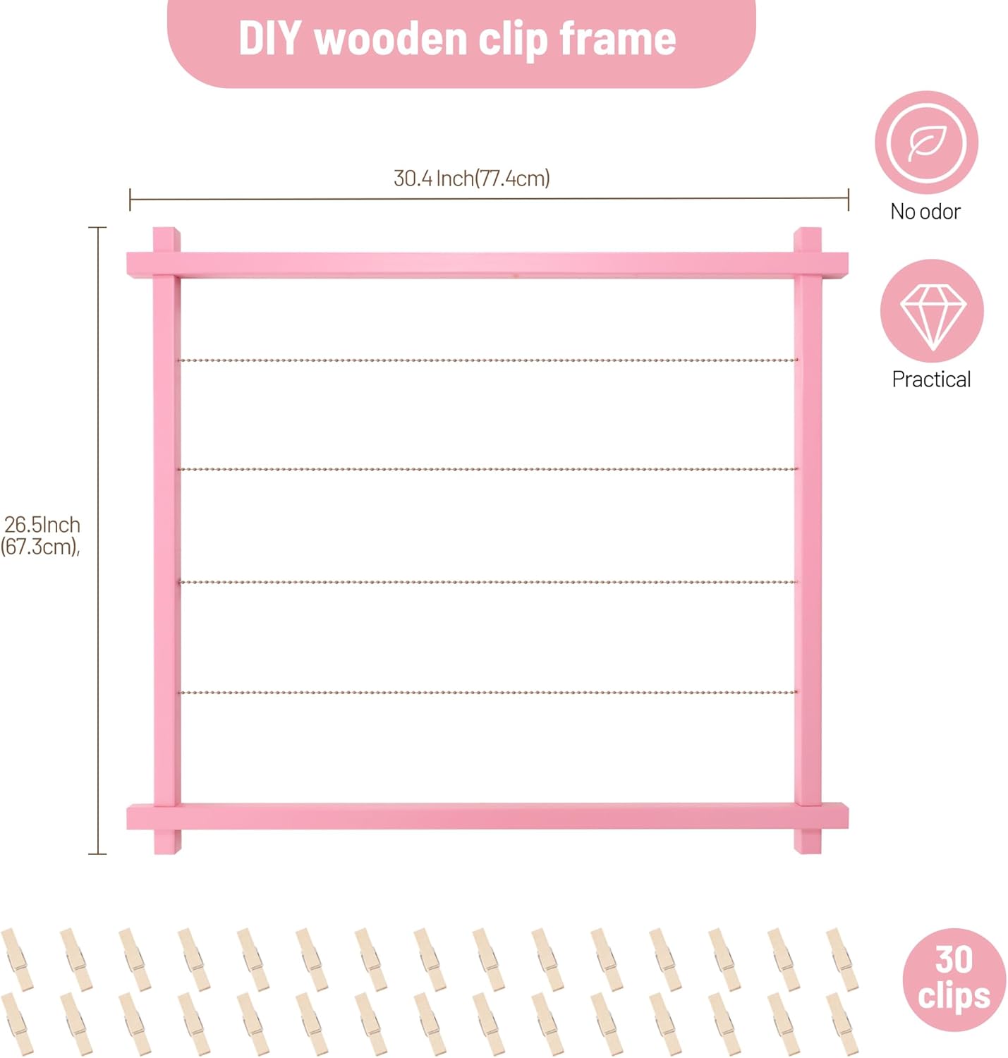 Collage Picture Frame for Nursery,Photo Display Board for Kids,Hanging Pictures Frames with Clips for Kid Graduation Birthday Party,Children Room Wall Decor,Upgraded,Easy To Assemble,Large(Pink) - Image 5