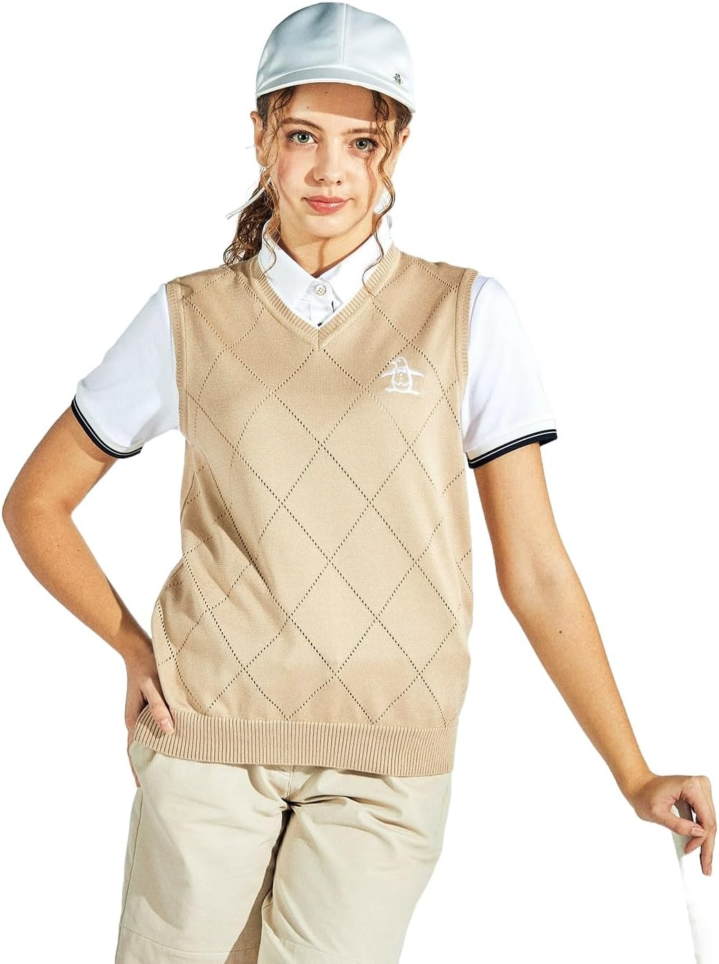 超美品】パーリーゲイツ リバーシブルニットベスト ピンク