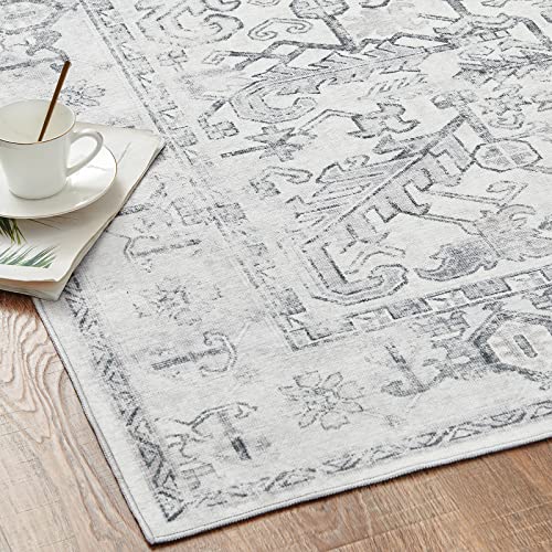 TOPICK Door mat Washable 60x90cm Grey Entryway Rug Indoor Vintage Print Small Doormat Thin Lightweight Non Slip Carpet for Kitchen Bathroom - Image 4