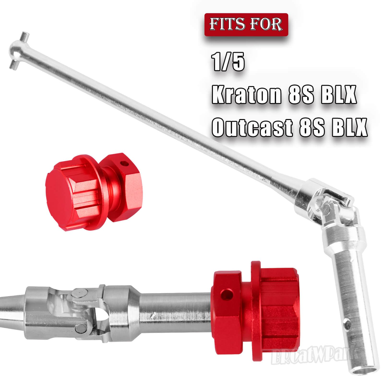 BRCatWPark RC Drive Shaft Axles (Front Rear) w/Wheel Hex Nuts Upgrades Part for 1/5 KRATON 8S BLX Outcast 8S BLX,2PCS CVD Driveshaft Hop Ups,Silver & Red