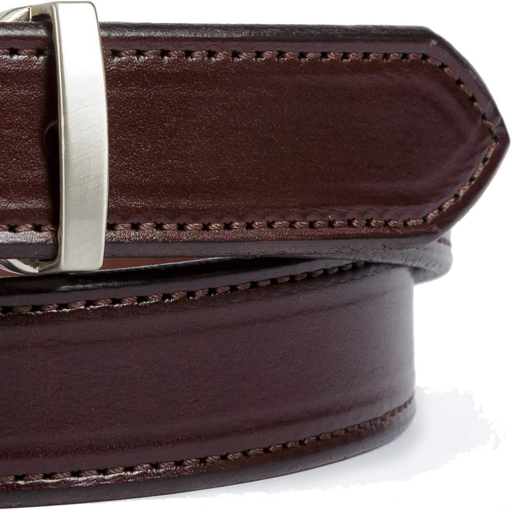 Dark Brown Dress Belt, Single Stitching, 100% Bridle Leather, 1-3/8" Wide, Square Buckle, Amish Made in Lancaster PA