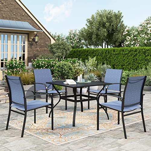 Hera's House 5 Pieces Patio Dining Set, Outdoor Table And Chairs Set For 4, 4 X Blue Textilene Dining Chair, 37" Square Metal Dining Table, For Lawn Garden Backyard Deck #TOP25