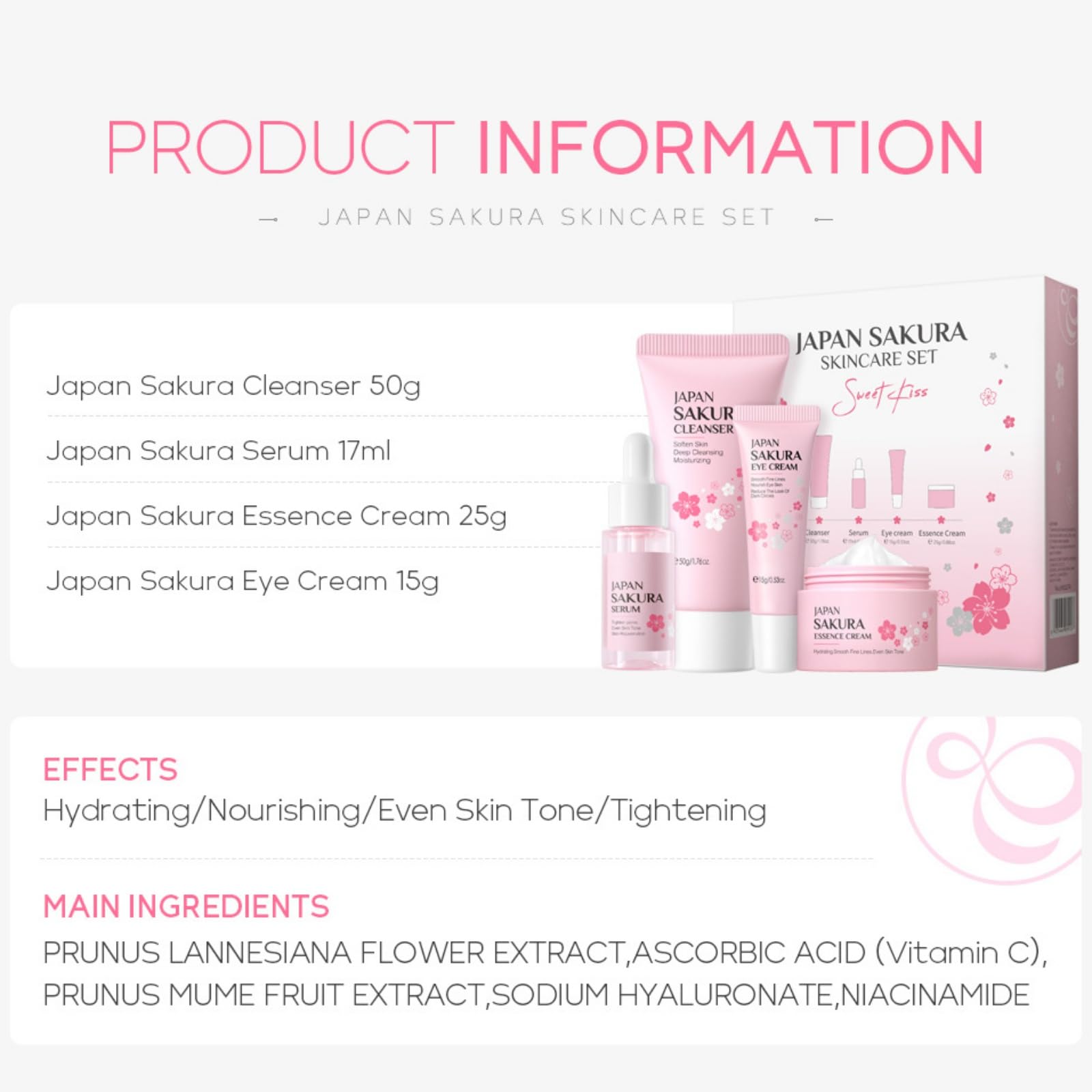 Sakura Skin Care Sets & Kits for Teenage Girls 4 Piece Cherry Blossom Valentines Gifts Set - Image 2