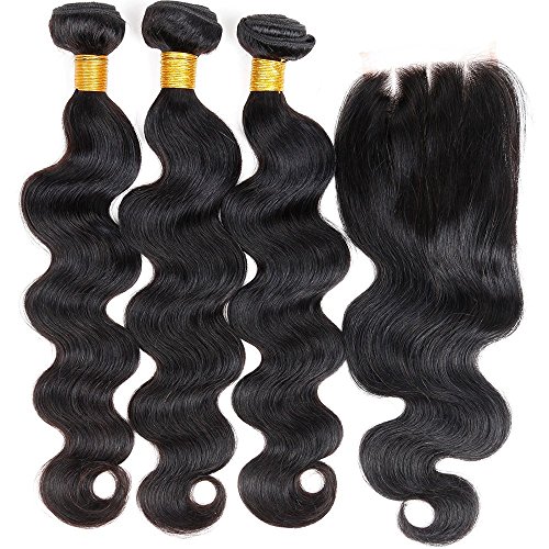 ZILING Brazilian virgin hair body wave with lace closure human hair bundles with closure extensions hair (16 18 20 w 16 three part)
