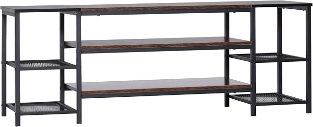 HOMCOM TV Unit Cabinet for TVs up to 60 Inches, Industrial TV Stand with Storage Shelves for Living Room, Brown and Black
