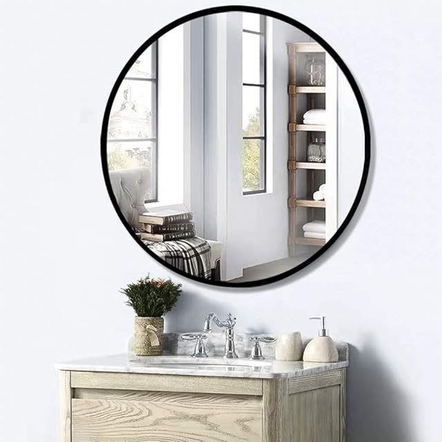 Beauty4U Black Round Mirrors of Glass 50cm Metal Framed HD Wall Mirror for Vanity, Bathroom or Bedroom (Diameter 19.7 Inch)