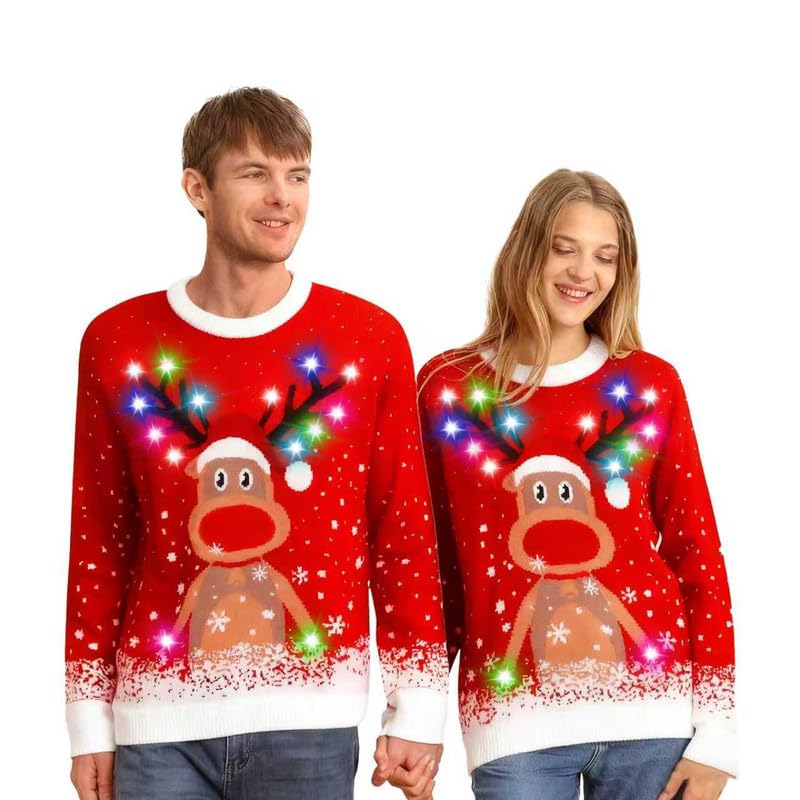 Ugly Christmas Sweater Herren Damen,hässliche Weihnachtspullover LED...