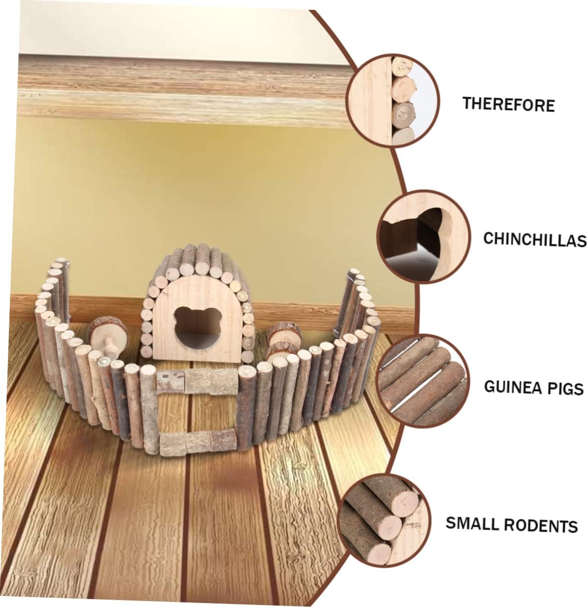 Mikikit Eco-Friendly Wooden Guinea Pig Toys Set Animal Playground Fence Grinding Teeth Pet Play