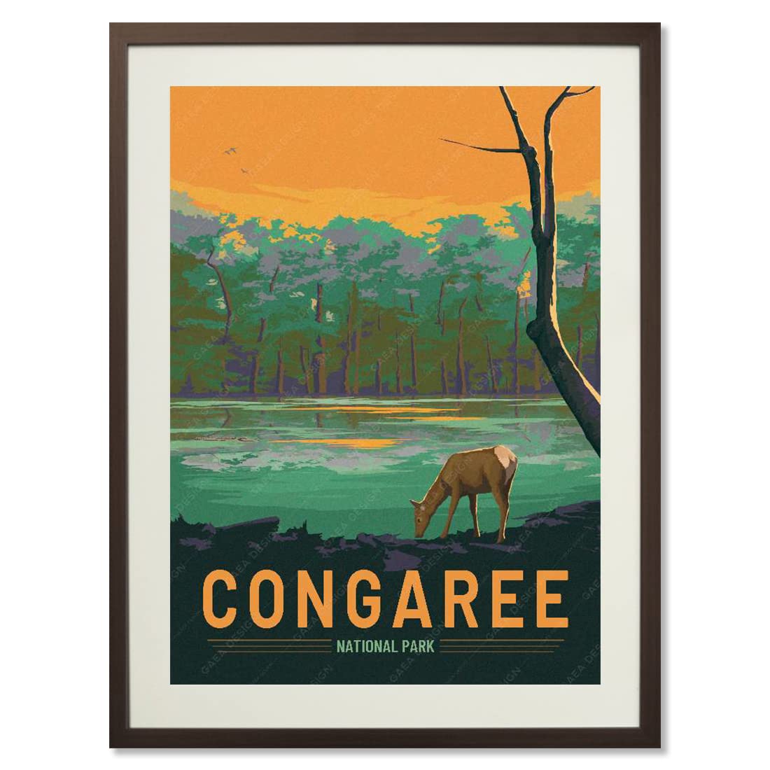 Congaree National Park Vintage Posters U.S. National Parks Americana Home Decor Wall Painting for Living Room Wall Stickers Home Decoration (24X36 inch)