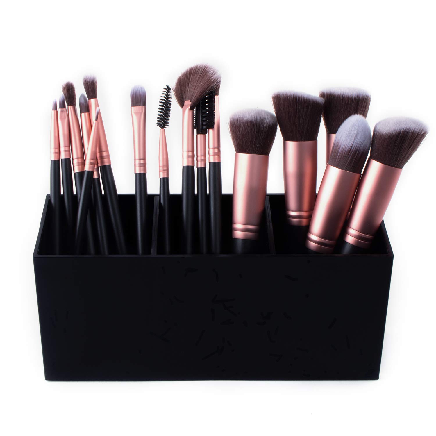 Super Z Outlet Cosmetic Makeup Organizer for Lipstick, Eyeliner Brushes, Lip Pencil Display Rack 3 Slot Vanity Top Holder (Black Gold)
