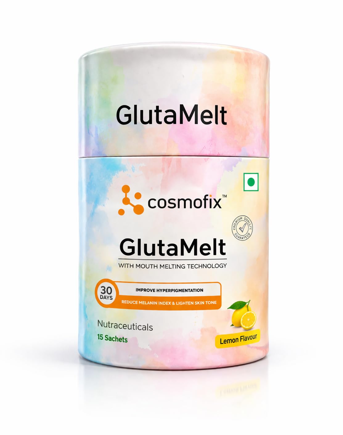 Cosmofix GlutaMelt Skin Supplement with Mouth Melting Technology, Lemon Flavour, 15 Sachets