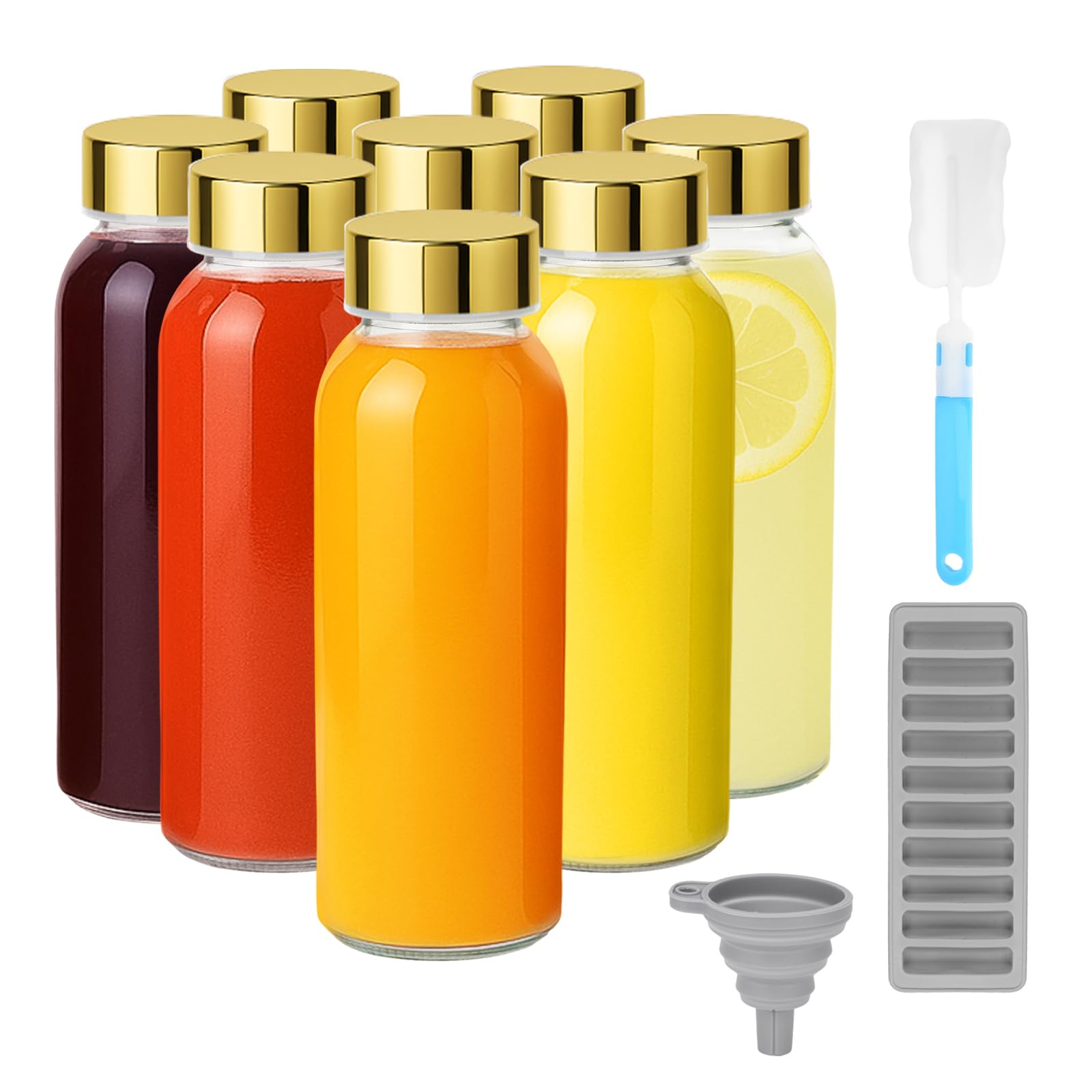 Zukro 10 oz Glass Juice Bottles with Stainless Steel Gold Lid Leak Proof