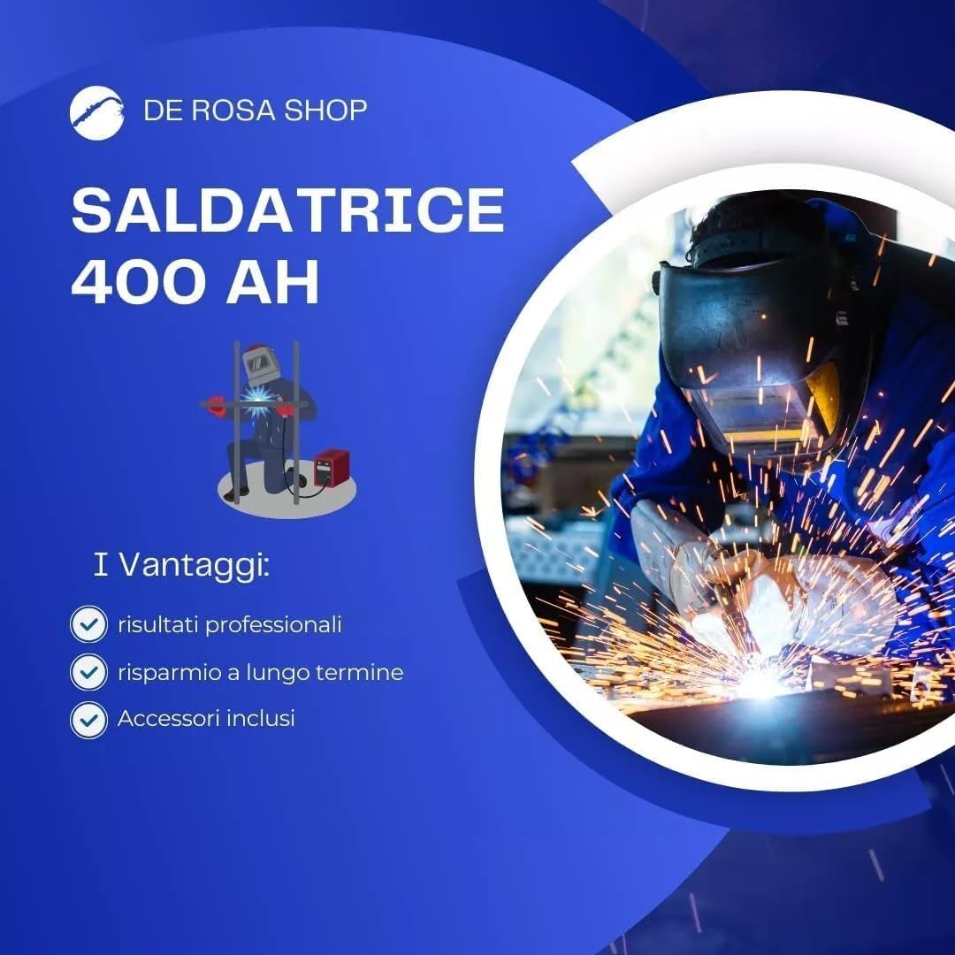 Set 3 in 1 Saldatrice inverter 400A MMA IGBT con Display LED con Cavi e Maschera + Mini Avvitatore + Mini Smerigliatrice con 3 Dischi da 3" Doppia Batteria da 48V e Caricatore