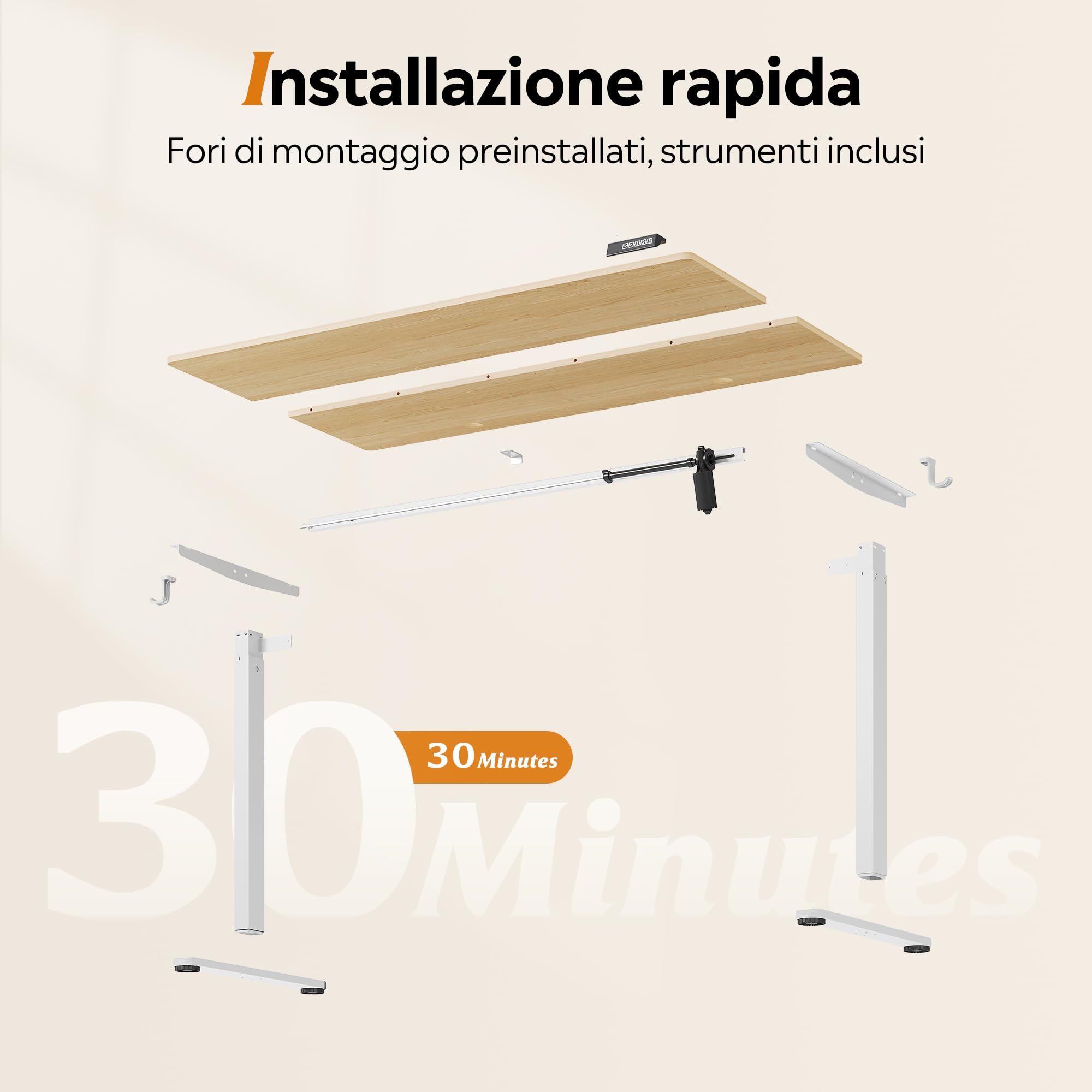 DEVAISE Scrivania Regolabile in Altezza Elettrica 120x60 cm, Scrivania Ufficio Ergonomica con Piano a 2 Sezioni, Funzione Memoria e Sistema Anticollisione, Altezza 72-118 cm,Rovere